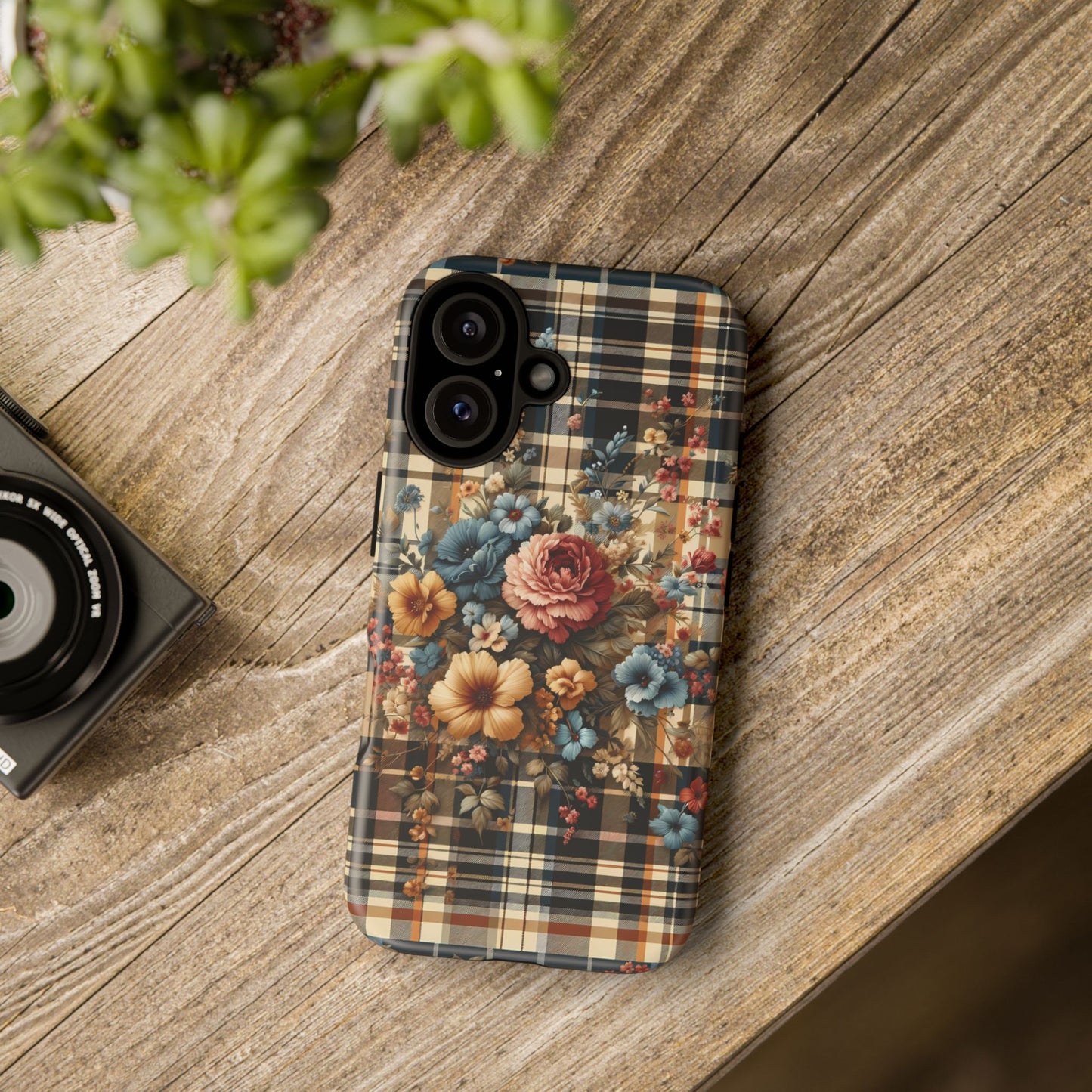 Vintage Floral Checkered Phone Case