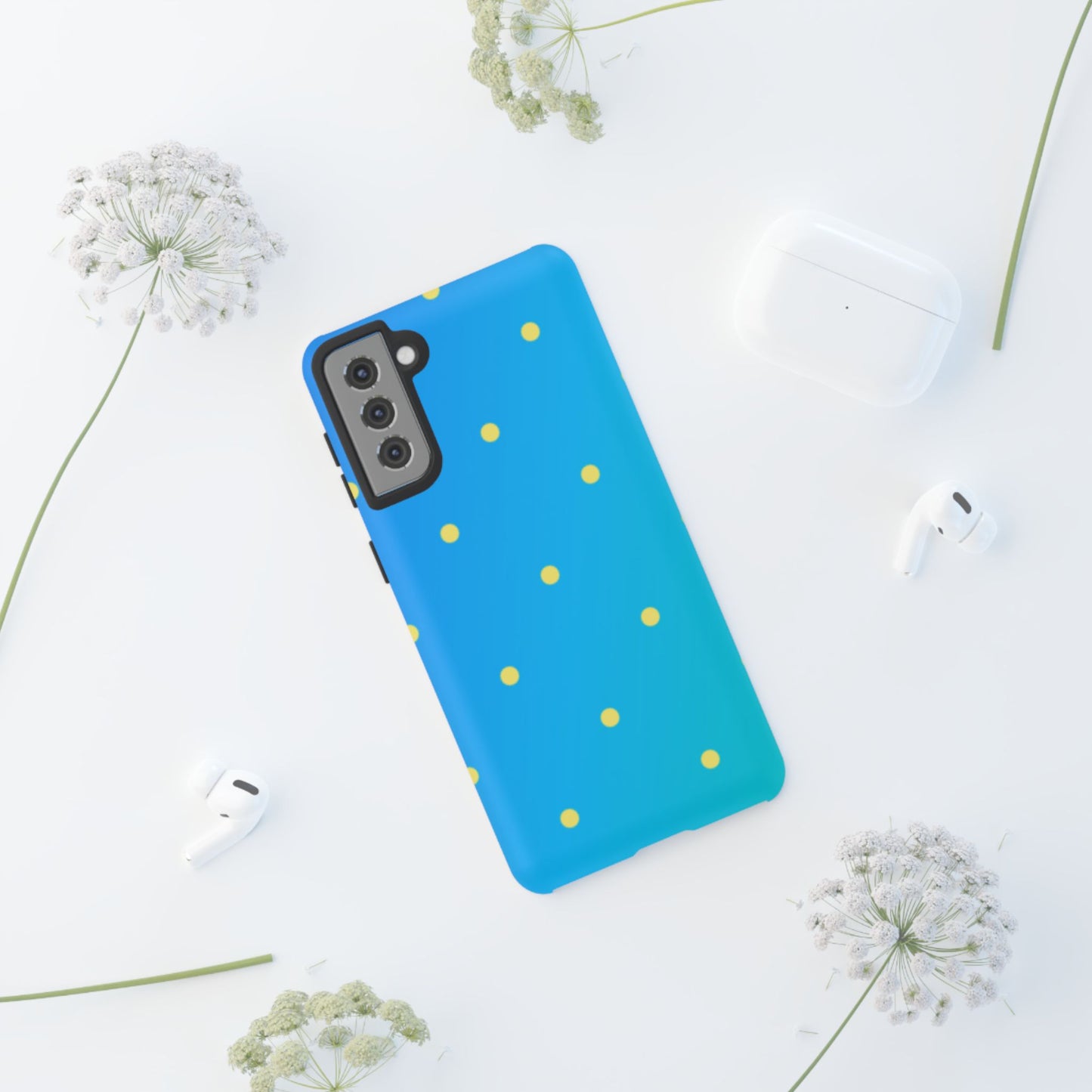 Blue Ocean Gradient Polka Dots Samsung Galaxy Case – Shockproof, Smooth Matte Finish, Dual-Layer Design