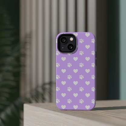 Lilac Paw Prints & Hearts – MagSafe iPhone Case