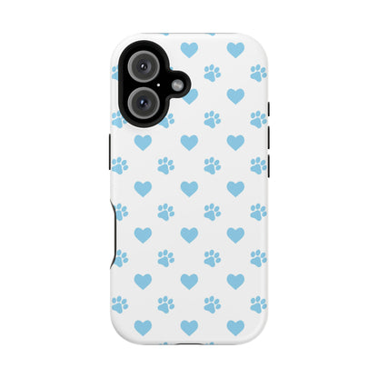 Blue Paw Prints & Hearts – MagSafe iPhone Case with Adorable Pet-Lover Design