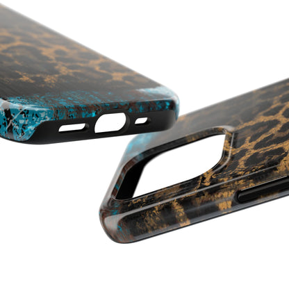 Boho Leopard and Turquoise Tough iPhone Case – Rustic Western Design with Dual-Layer Protection