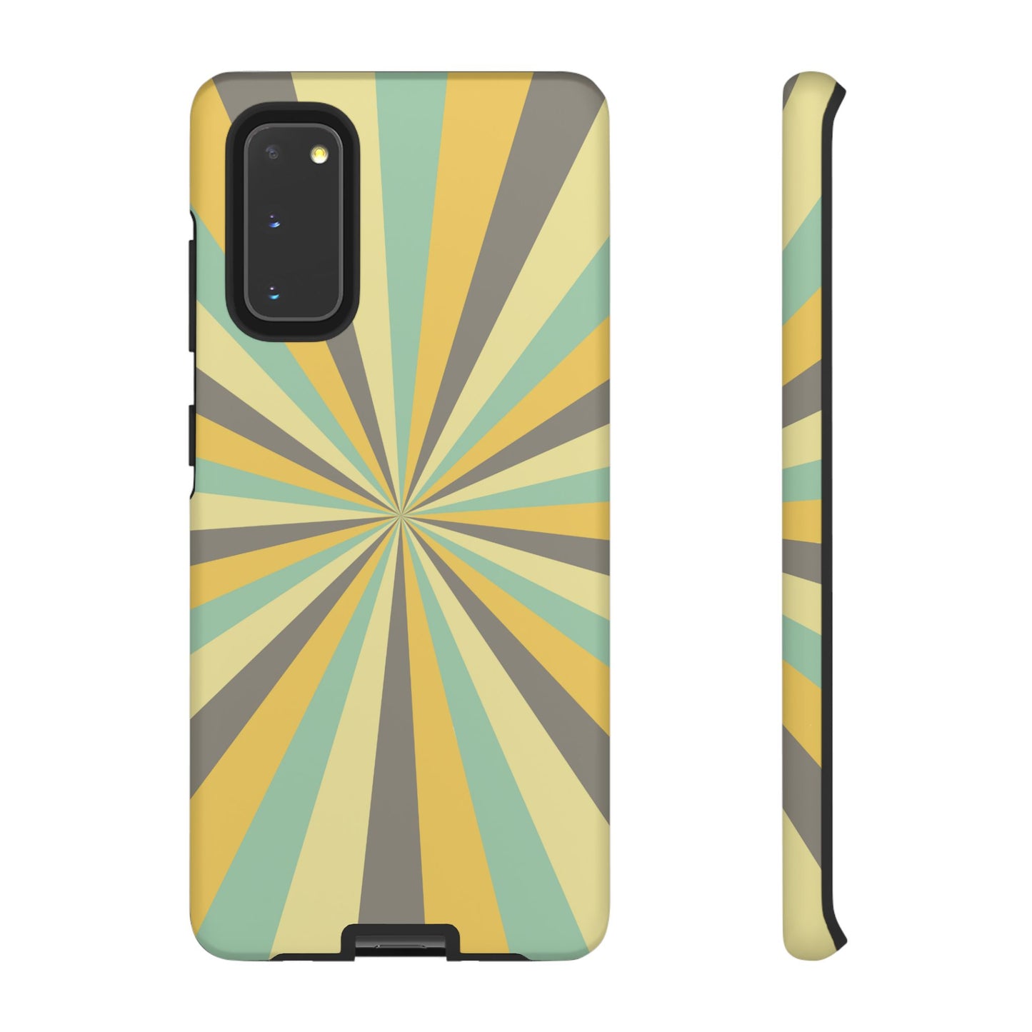 Vintage Sunburst Rays Samsung Galaxy Case – Bold 70s-Inspired Burst in Yellow, Mint, and Gray