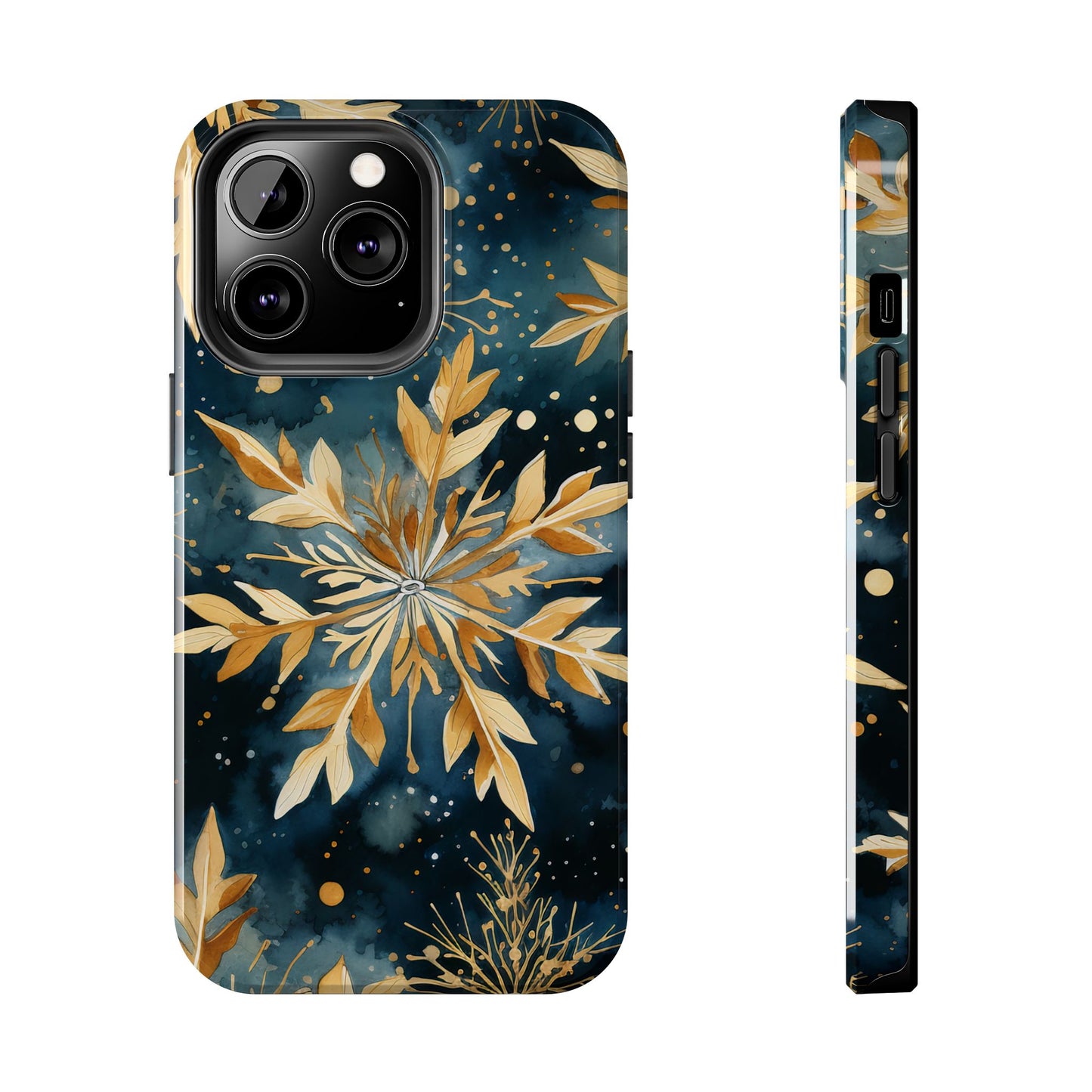 Gold Floral Snowflakes on Midnight Blue - iPhone Series Case