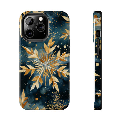 Gold Floral Snowflakes on Midnight Blue - iPhone Series Case