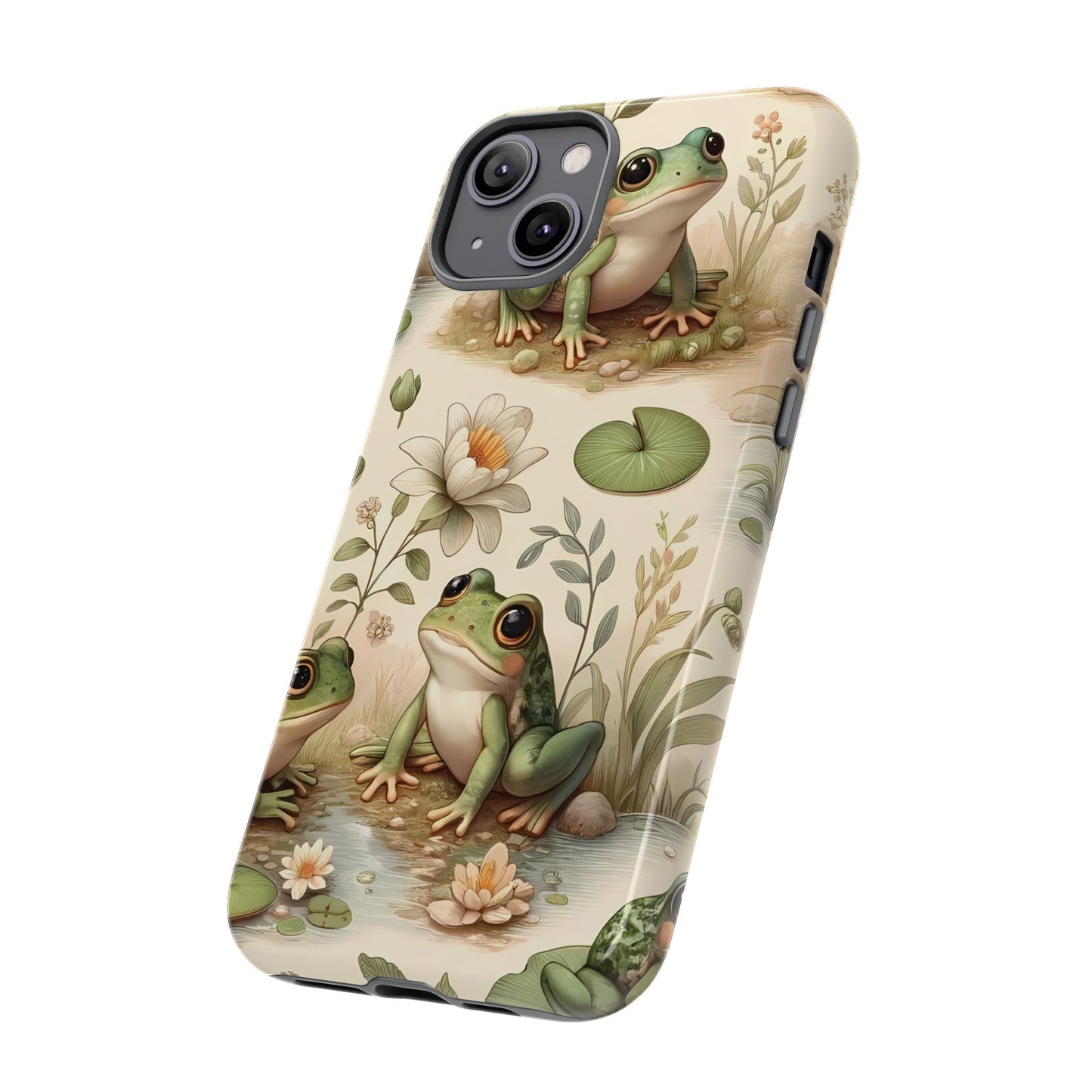 Cute Frogs Phone Case - Pond Pals Frolic - Charming Frog Lily Pad Phone Case for iPhone, Google & Samsung! Great Gift For Any Frog Lover!