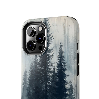 Rustic Pine Forest iPhone Case - Blue Toned Woodland Country Design