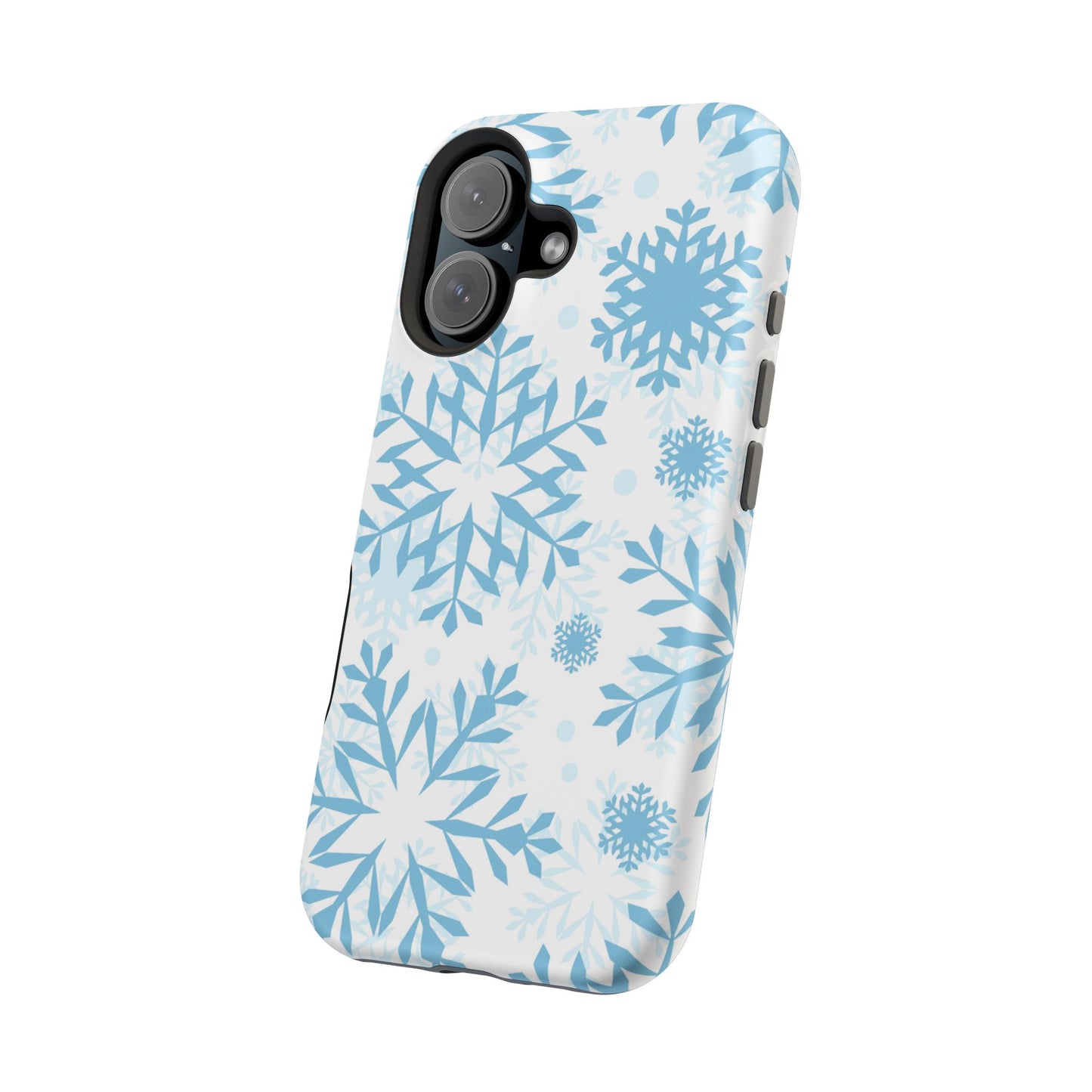 Frosty Blue Snowflakes MagSafe iPhone Case – Shockproof, Smooth Matte Finish, Dual-Layer Design