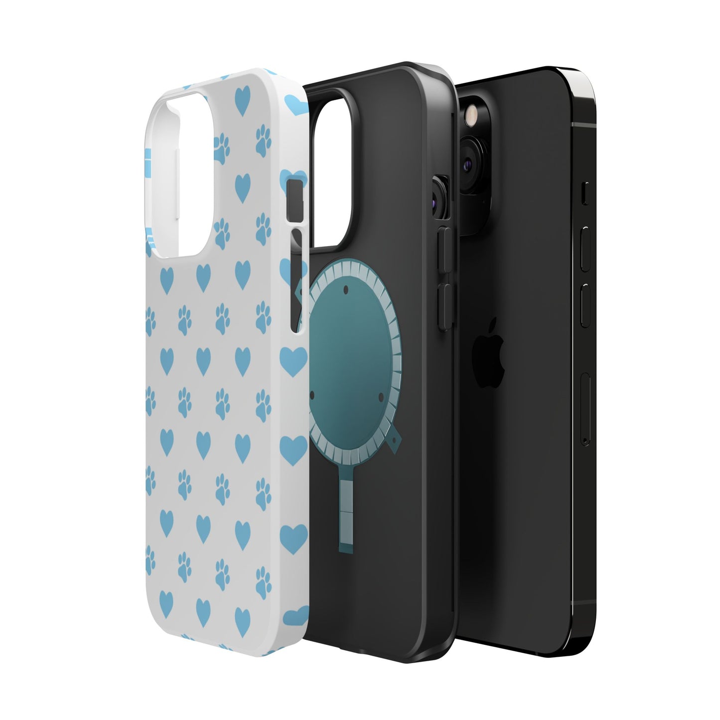 Blue Paw Prints & Hearts – MagSafe iPhone Case with Adorable Pet-Lover Design