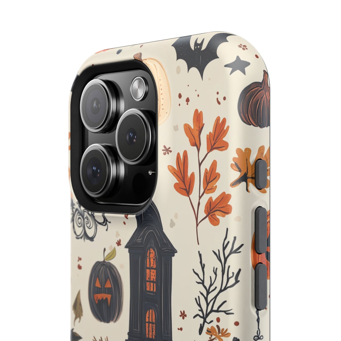 Haunted Halloween MagSafe iPhone Case – Haunted House, Bats, and Pumpkins Design