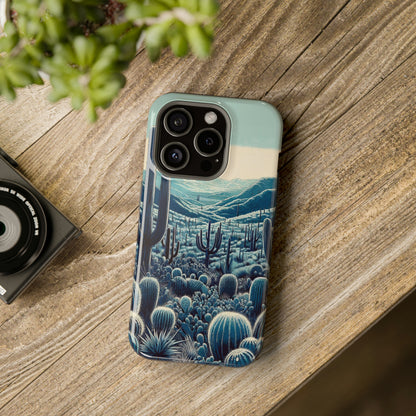 Desert Blues MagSafe Case - Serene Cactus Landscape for iPhone Series 13, 14, & 15