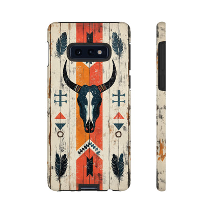 Rustic Western Bull Skull Tough Samsung Galaxy Case – Distressed Wood Design, Dual-Layer Protection