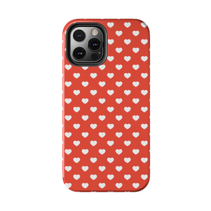 White Hearts on Red iPhone Case