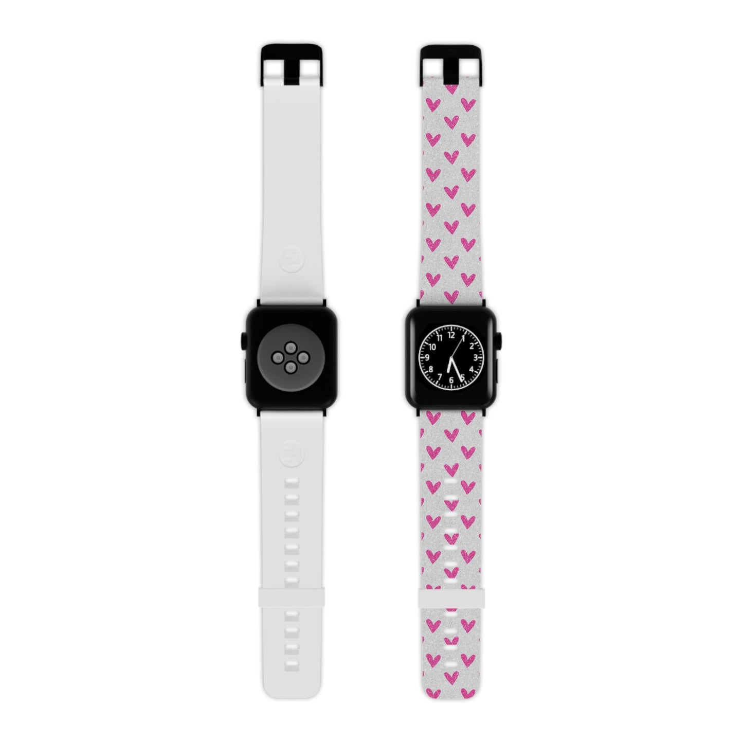 Pink Hearts on Glitter Silver Apple Watch Band