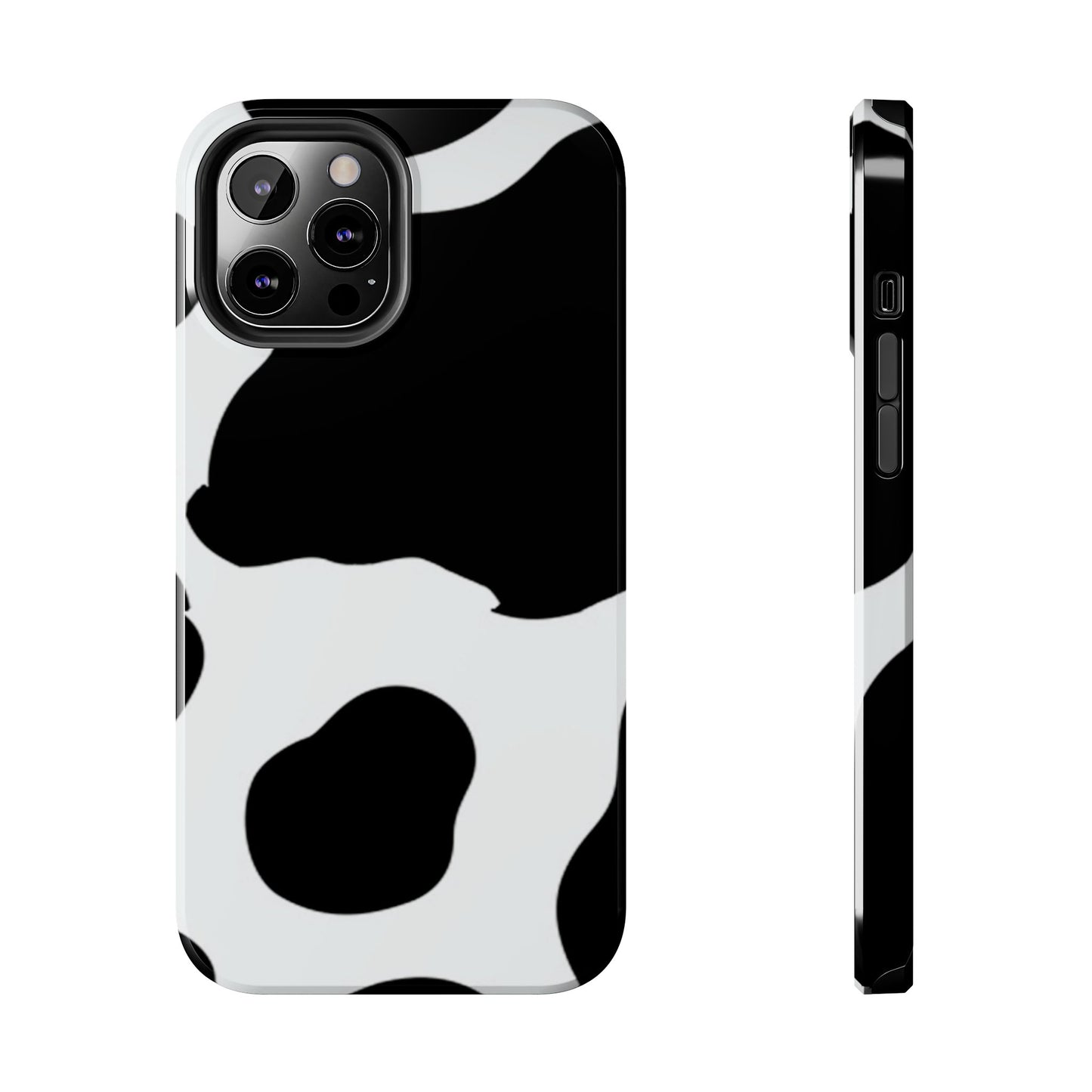 Bold Black and White Cow Print Tough iPhone Case – Modern Animal Pattern with Dual-Layer Protection