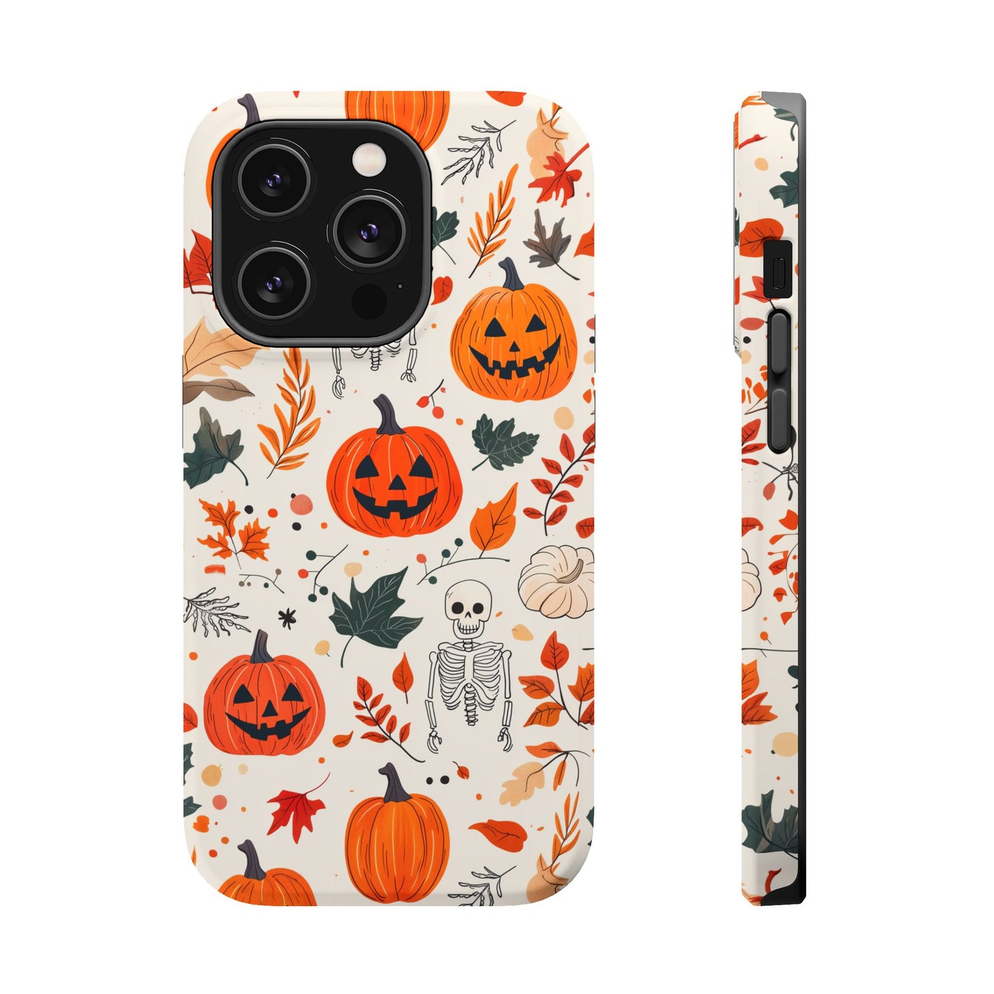 Halloween Pumpkin & Skeleton MagSafe iPhone Case – Spooky Autumn Design