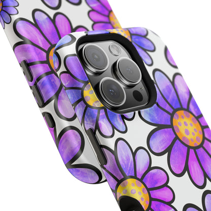 Purple Daisy Delight MagSafe iPhone Case – Slim Profile, Glossy Finish