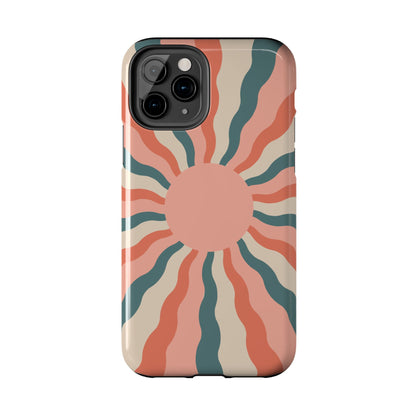 Retro Sunburst iPhone Case – Bold 70s-Inspired Waves in Coral, Teal, and Cream