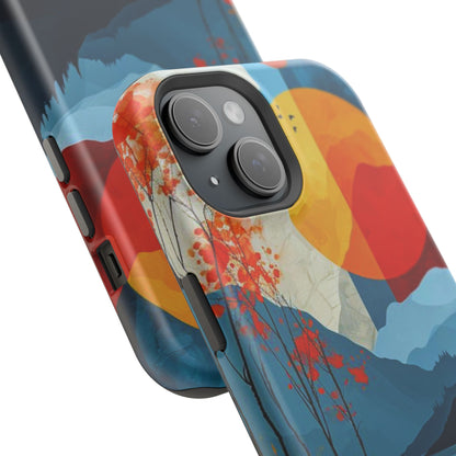 Abstract Autumn Landscape MagSafe iPhone Case – Bold Colorful Sunset Design, Dual-Layer Protection