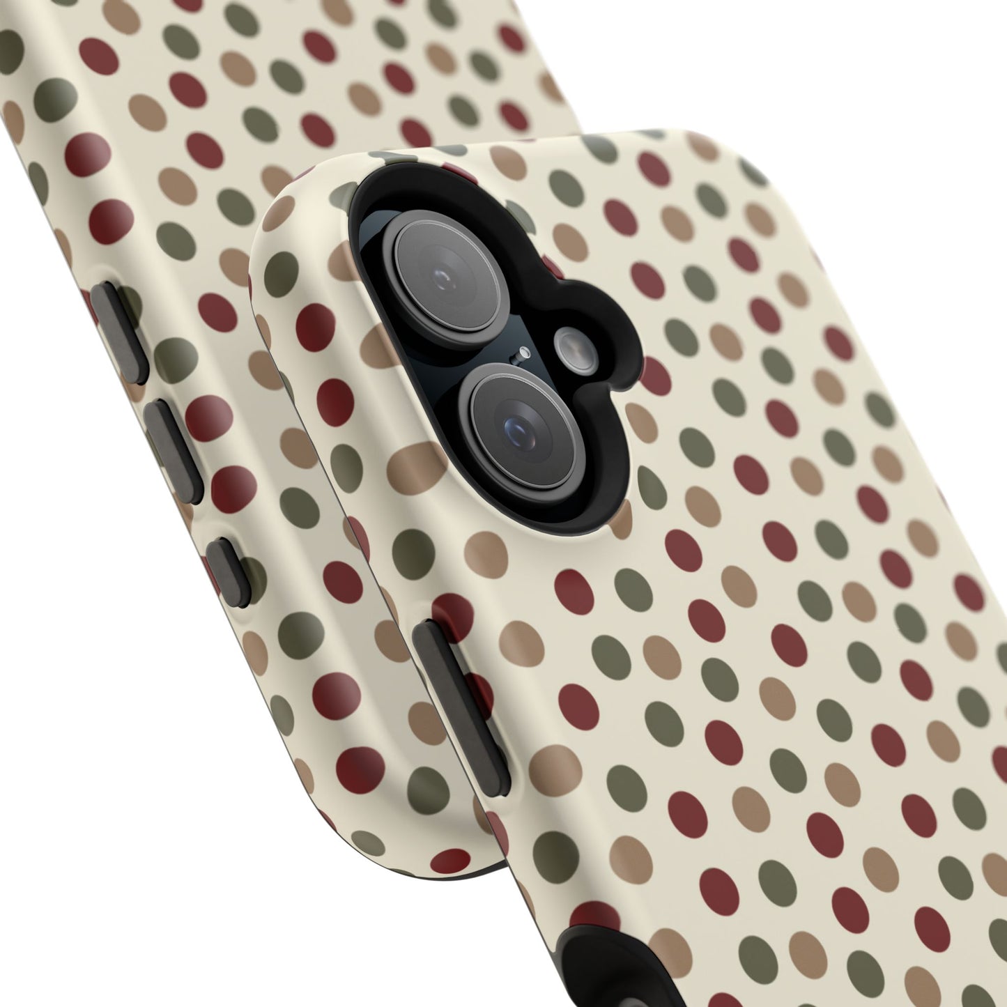 Festive Red & Green Polka Dots on Cream – MagSafe iPhone Case