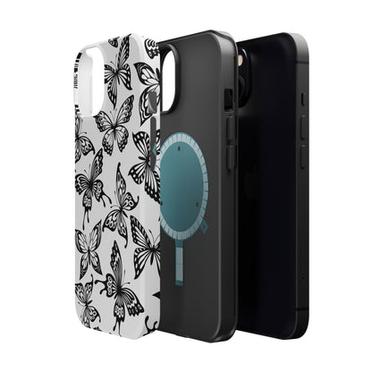 Monochrome Butterfly Pattern Tough MagSafe Case – Dual-Layer Protection with Matte Finish