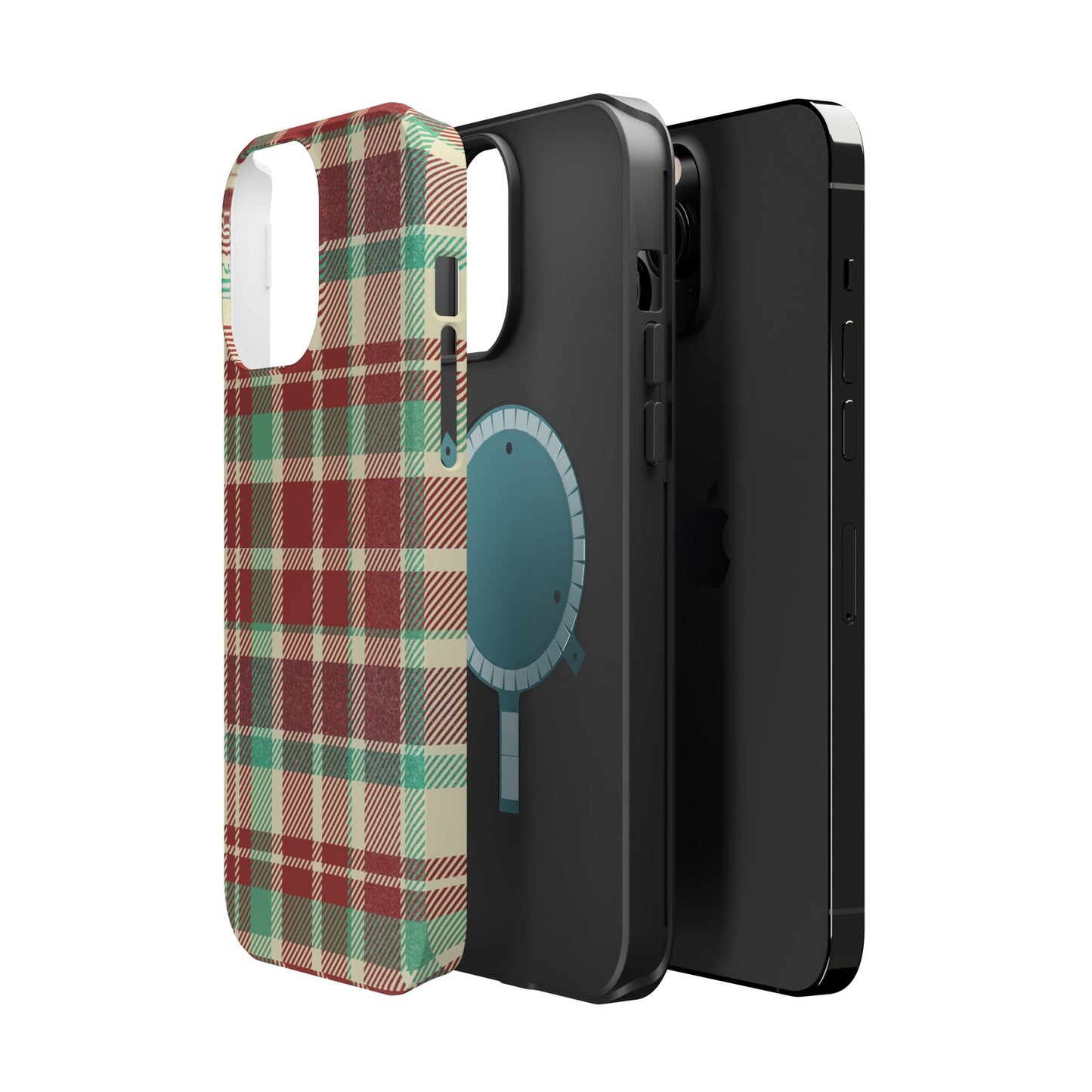 Retro Red & Cream Plaid – MagSafe iPhone Case with Classic Elegance