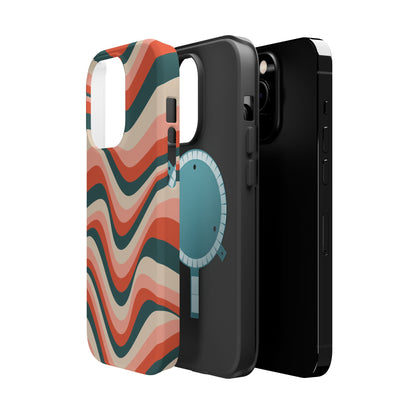 Groovy Waves MagSafe iPhone Case – Retro 70s-Inspired Stripes in Coral, Cream, and Teal