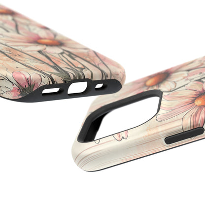 Pastel Pink Daisy MagSafe iPhone Case - Elegant Floral Plaid Protective Cover