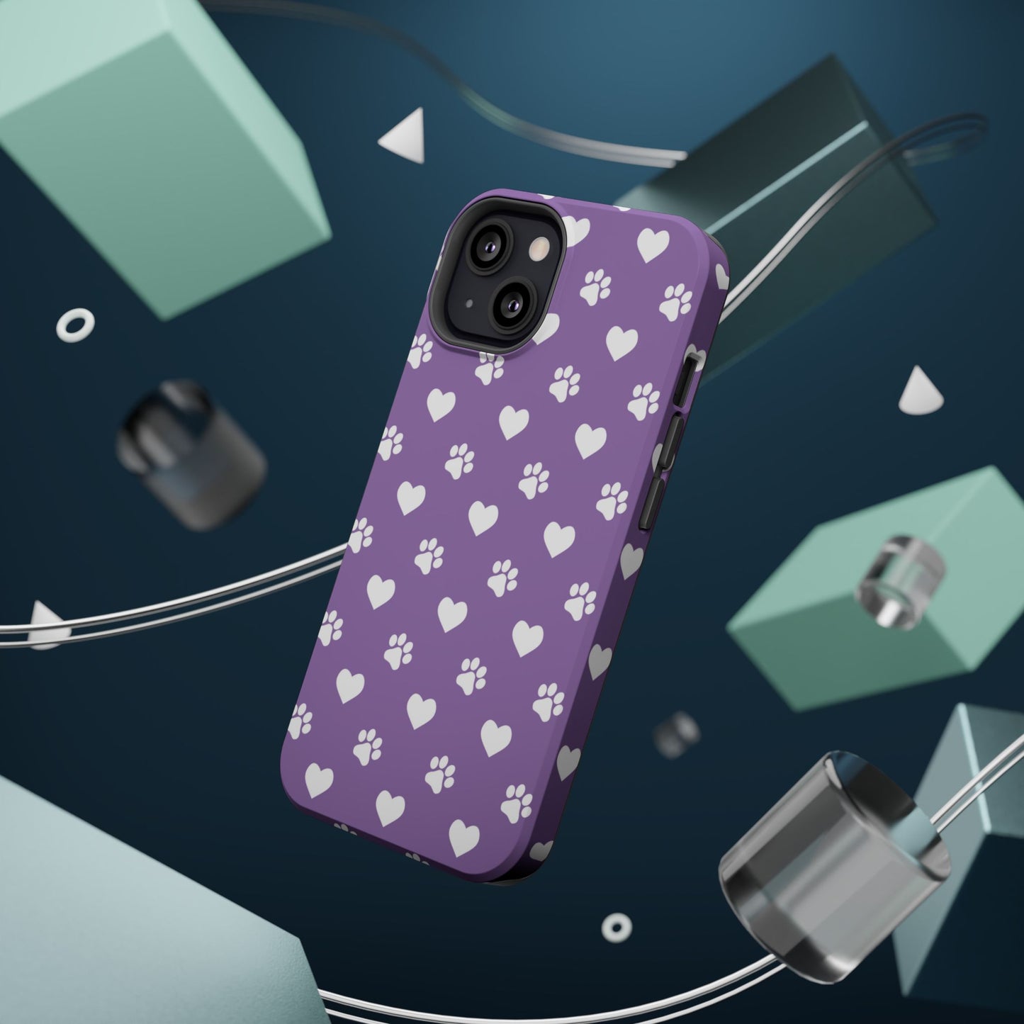 Lavender Paw Prints & Hearts Design - Adorable Pet Lover MagSafe iPhone Case