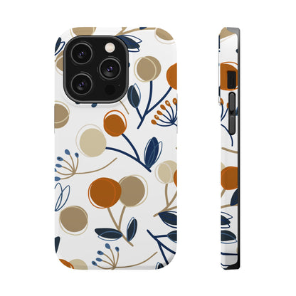 Modern Botanical Berries Tough MagSafe iPhone Case – Earthy Tones & Navy Accents, Shock-Resistant