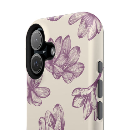 Vintage Botanical Floral Tough MagSafe iPhone Case – Hand-Drawn Purple Flowers, Shockproof Design