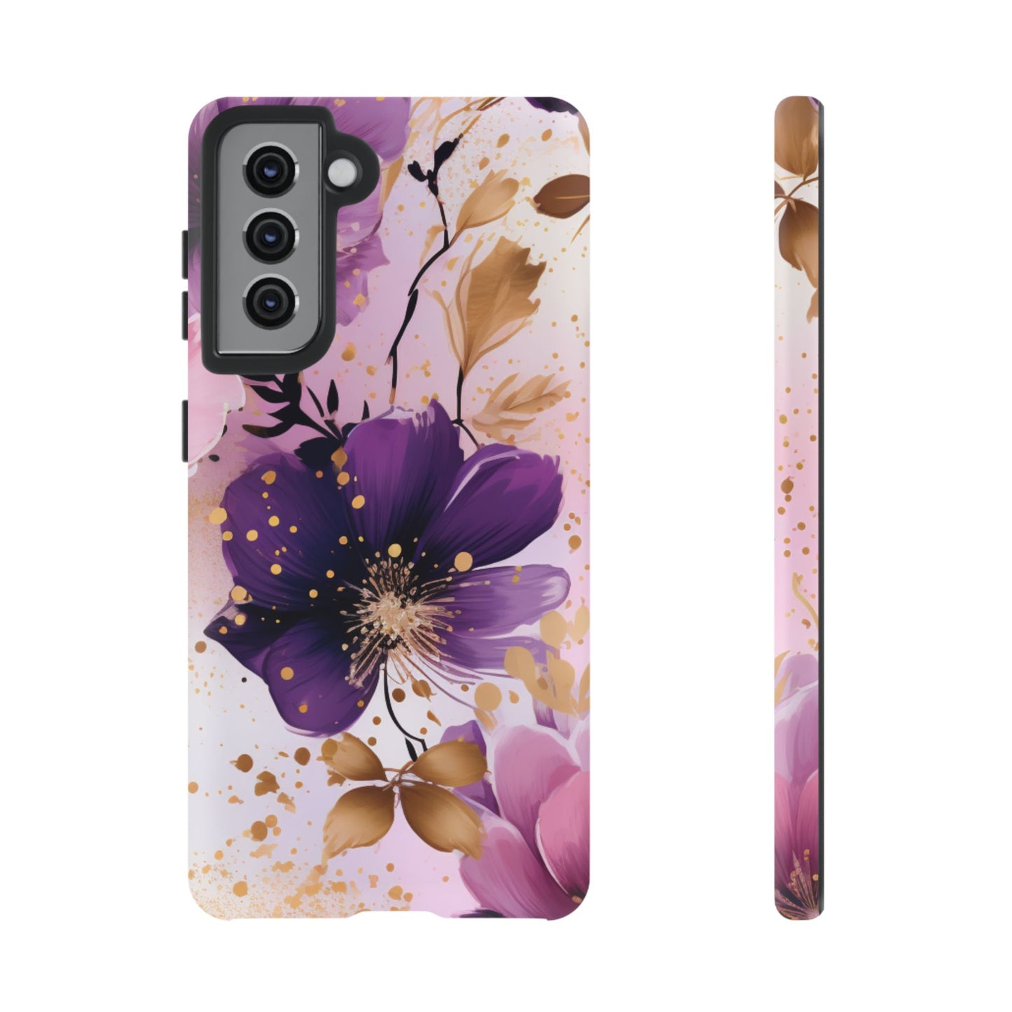 Elegant Purple & Gold Floral Samsung Galaxy Case - Luxe Flower Design