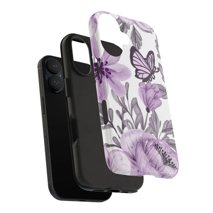 Lavender Bloom Butterfly iPhone Case – Delicate Floral Design with Watercolor Details