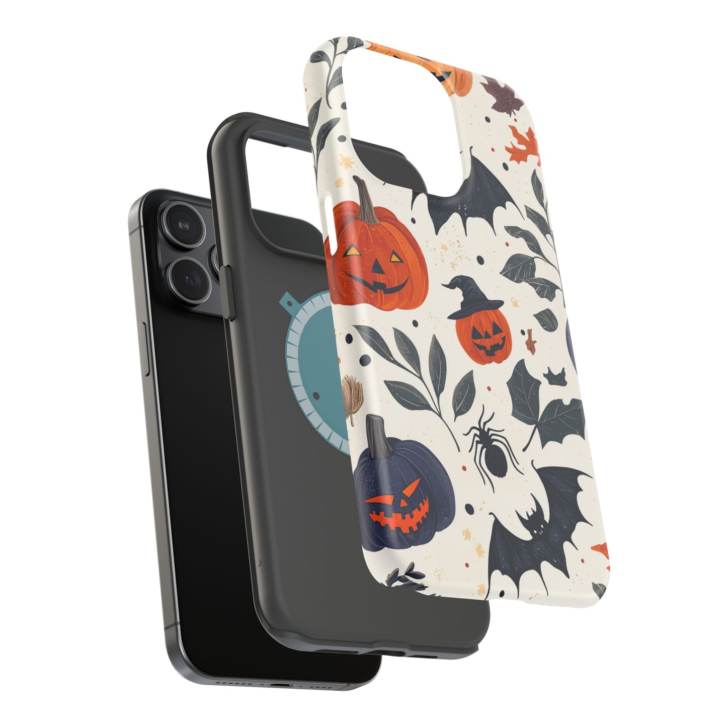 Spooky Halloween MagSafe iPhone Case – Pumpkins, Bats, and Spider Design