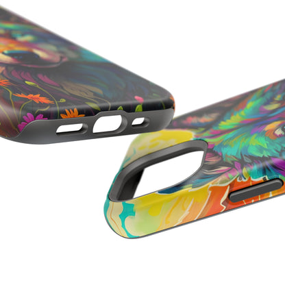 Rainbow Wolf in Bloom – MagSafe iPhone Case with Nature-Inspired Design