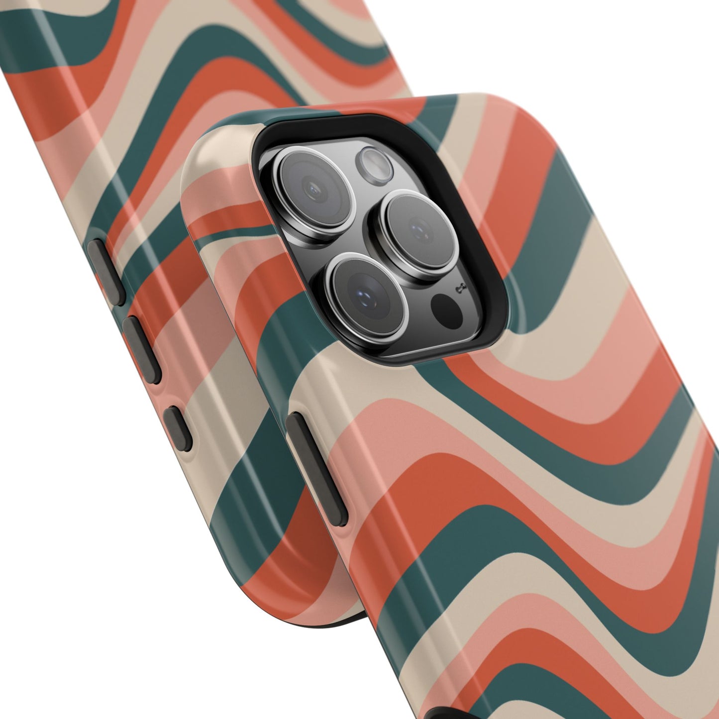 Groovy Waves MagSafe iPhone Case – Retro 70s-Inspired Stripes in Coral, Cream, and Teal