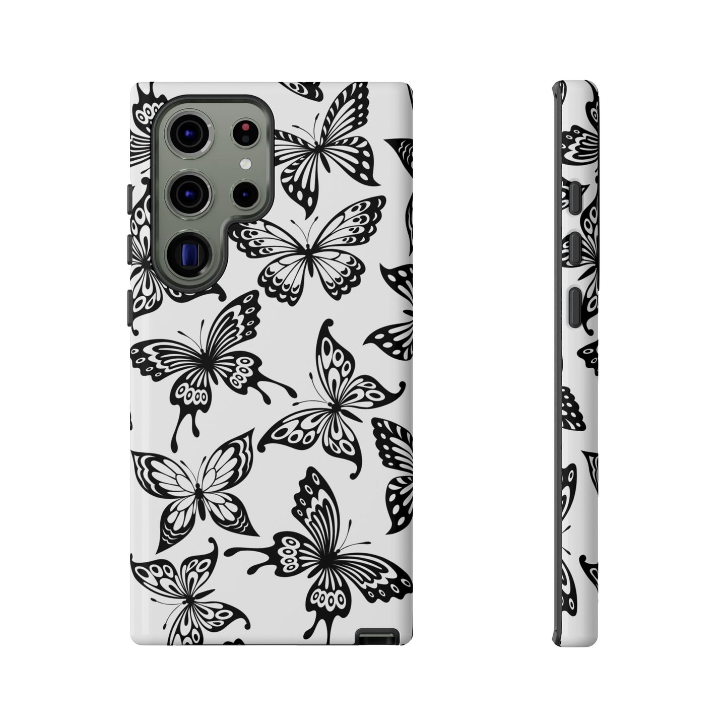 Monochrome Butterfly Pattern Samsung Galaxy  Case – Dual-Layer Protection with Matte Finish