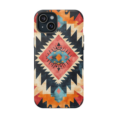 Bold Aztec Pattern Tough MagSafe iPhone Case – Vibrant Geometric Design, Dual-Layer Protection