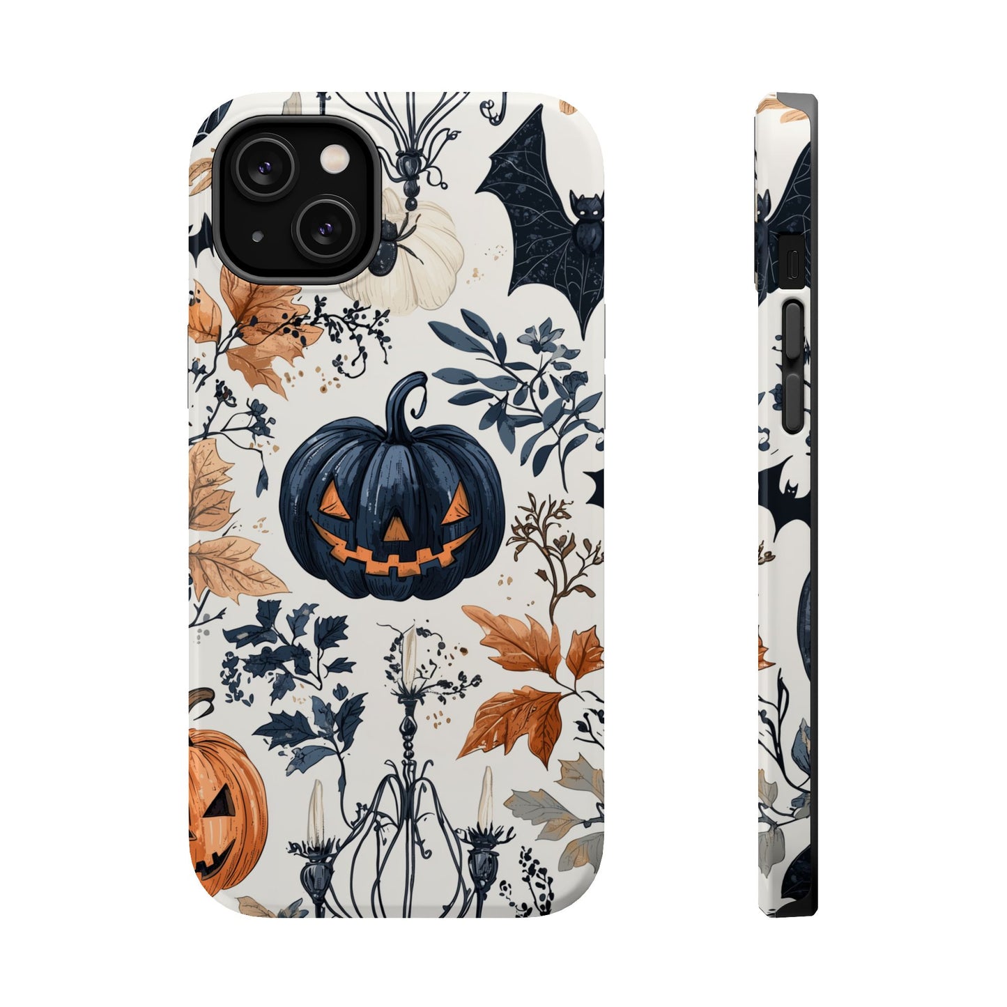 Vintage Halloween MagSafe iPhone Case – Dark Jack - o' - Lanterns, Bats, and Autumn Leaves Design - BOGO Cases