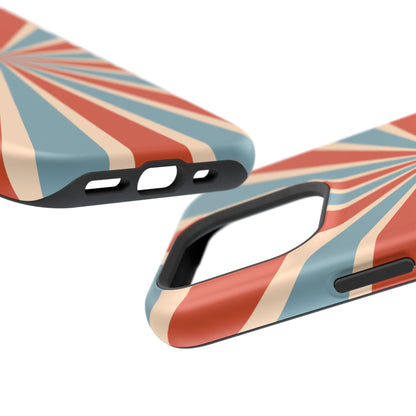 Vintage Blue & Red Sunburst MagSafe iPhone Case – Bold Geometric Pattern, Shock-Resistant Cover