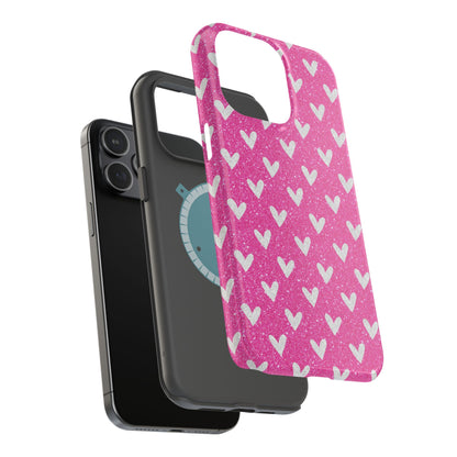 Pink Glitter Hearts Pattern – MagSafe iPhone Case