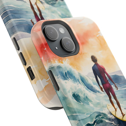 Surfer’s Sunset Wave MagSafe iPhone Case – Vibrant Watercolor Design