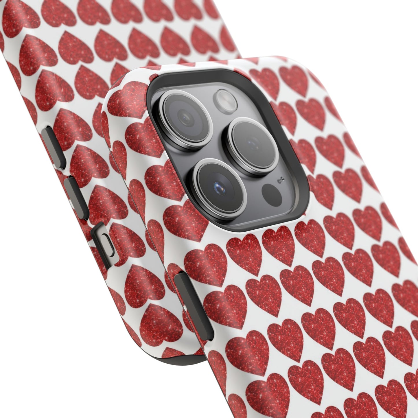 Red Glitter Hearts Charm MagSafe Case