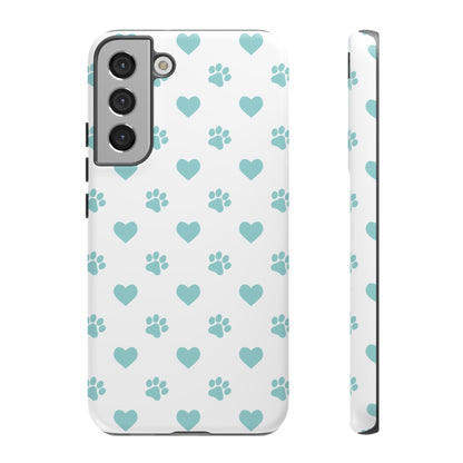 Mint Green Paw Print & Heart Samsung Galaxy Case – Cute Pet Lover’s Design