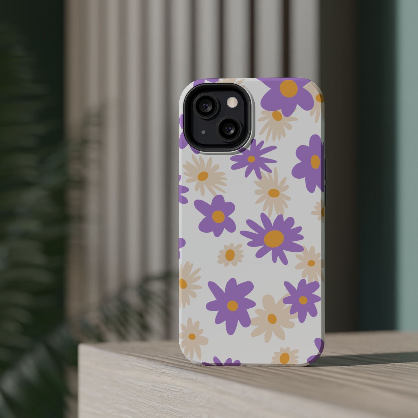 Retro Daisy Flower MagSafe iPhone Case – Pastel Purple & Cream Floral Design with Matte Finish