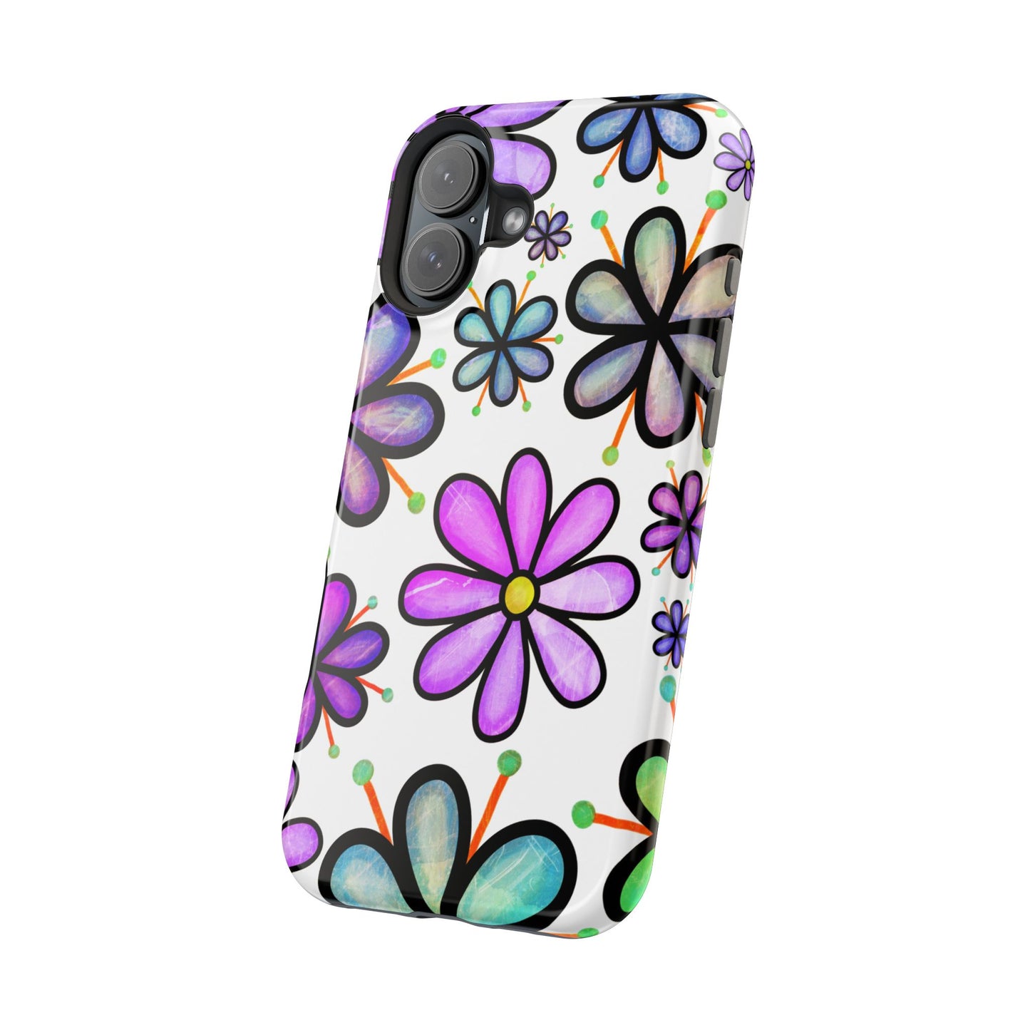 Whimsical Lavender Floral MagSafe iPhone Case – Ultra-Slim, High-Gloss Finish