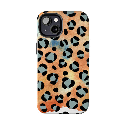 Sunset Watercolor Leopard Print Tough iPhone Case – Artistic Animal Pattern with Dual-Layer Protection