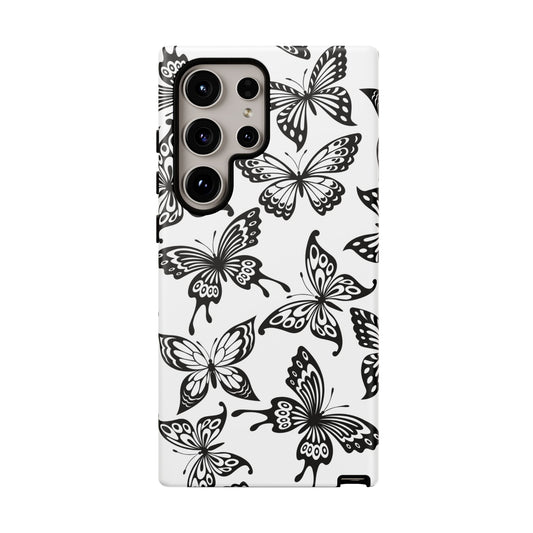 Monochrome Butterfly Pattern Samsung Galaxy  Case – Dual-Layer Protection with Matte Finish