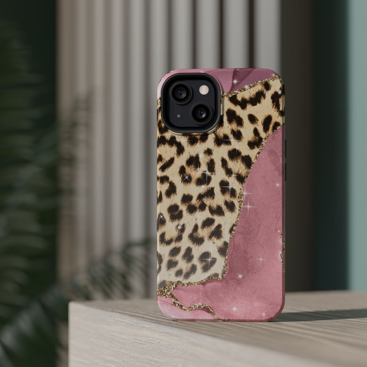 Pink Glam Leopard - MagSafe iPhone Series Case with Glitter Accents