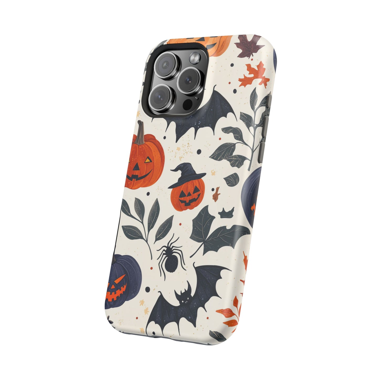 Spooky Halloween MagSafe iPhone Case – Pumpkins, Bats, and Spider Design