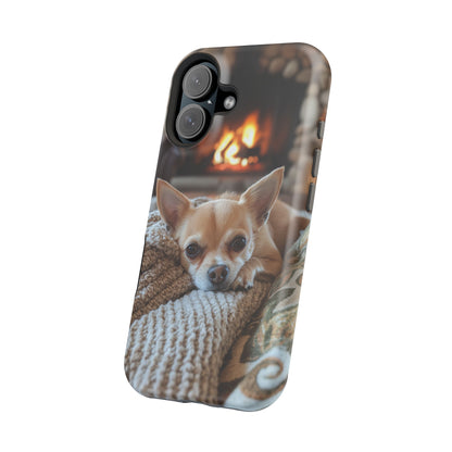 Relaxing Chihuahua by Fireplace MagSafe iPhone Case – Functional and Cozy Design